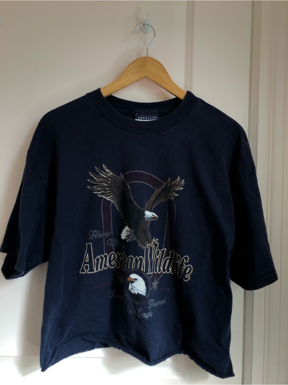 Navy Vintage Eagle Cropped T Shirt Vintage Animal
